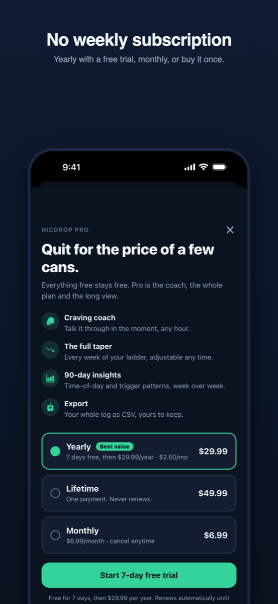 Pricing screen